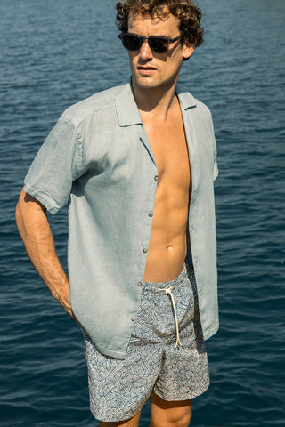 Îlot Colombia, Conjunto Camisa azul y Pantaloneta bahía azul estampada, Gafas, Eventos de verano, Playa, Ropa para hombre