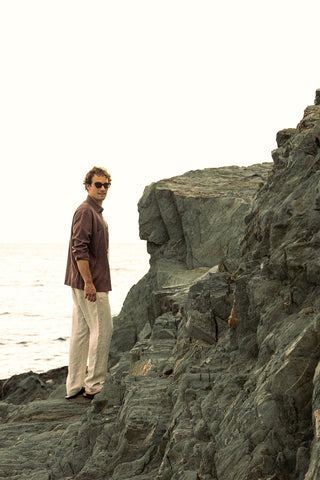 Pantalón Cabo caqui y Camisa café para hombre — Îlot, Ropa de playa, Verano, Para toda ocasión, Gafas, Sandalias