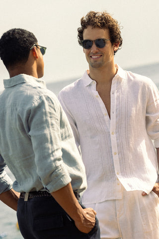 Camisa Guayabera Privé blanca para hombre, Pantalón — Îlot, Ropa de playa, Verano, Gafas