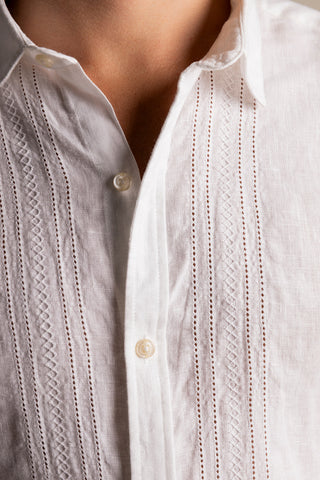 Camisa Guayabera Privé blanca para hombre — Îlot, Ropa de playa, Verano