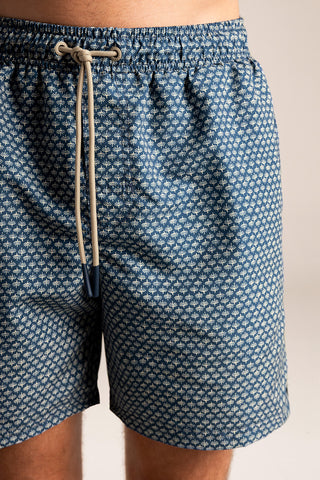 Îlot Colombia, Pantaloneta bahía azul estampado marfil, Verano, Playa, Ropa para hombre