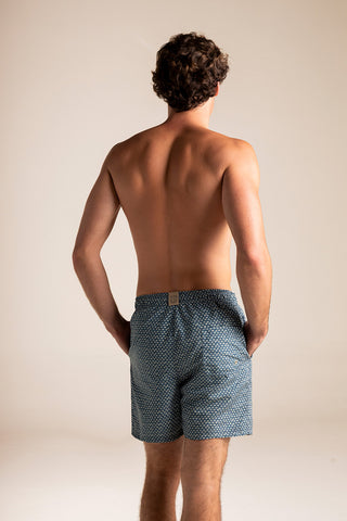 Îlot Colombia, Pantaloneta bahía azul estampado marfil, Verano, Playa, Ropa para hombre