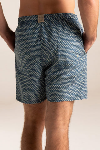 Îlot Colombia, Pantaloneta bahía azul estampado marfil, Verano, Playa, Ropa para hombre