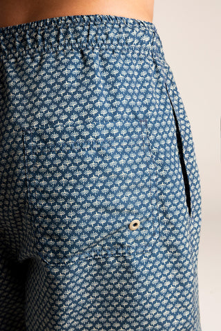 Îlot Colombia, Pantaloneta bahía azul estampado marfil, Verano, Playa, Ropa para hombre