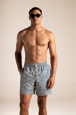 Îlot Colombia, Pantaloneta bahía azul estampado, Verano, Playa, Ropa para hombre