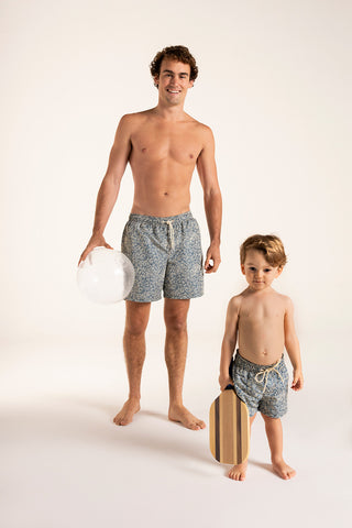 Îlot Colombia, Pantaloneta bahía azul estampado, Pantaloneta para niño, Verano, Playa, Ropa para hombre y niño