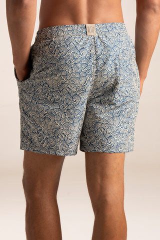 Îlot Colombia, Pantaloneta bahía azul estampado, Verano, Playa, Ropa para hombre