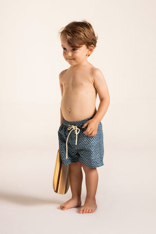 Îlot Colombia, Pantaloneta niño azul con estampado marfil, Verano, Playa, Ropa para niño