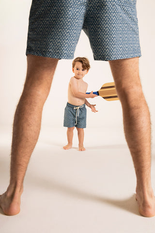 Îlot Colombia, Pantaloneta niño azul con estampado marfil, Verano, Playa, Ropa para niño