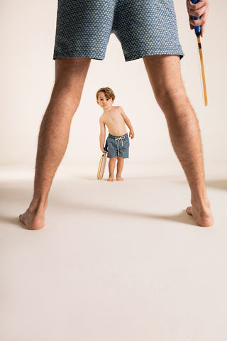 Îlot Colombia, Pantaloneta niño azul con estampado marfil, Verano, Playa, Ropa para niño