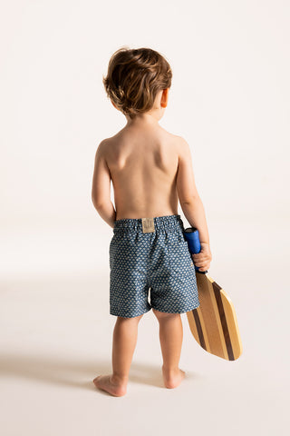 Îlot Colombia, Pantaloneta niño azul con estampado marfil, Verano, Playa, Ropa para niño