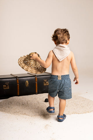 Îlot Colombia, Pantaloneta niño azul con estampado marfil, Verano, Playa, Ropa para niño