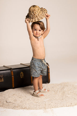 Îlot Colombia, Pantaloneta kids azul estampado, Verano, Playa, Ropa para niños