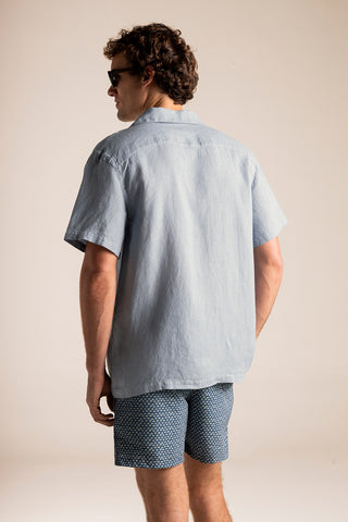 Îlot Colombia, Conjunto Camisa azul y Pantaloneta bahía azul estampada, Sandalias, Gafas, Eventos de verano, Playa, Ropa para hombre