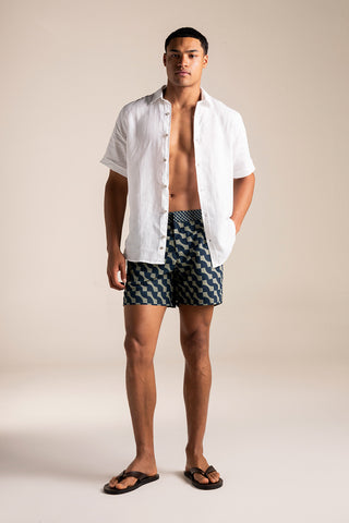 Camisa Bali blanca para hombre, Pantaloneta — Îlot, Ropa de playa hombre, Verano, Para toda ocasión, Sandalias
